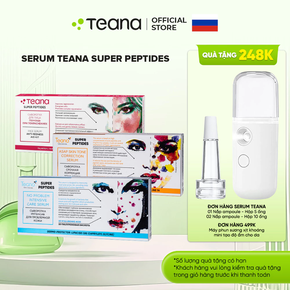 Serum Teana SUPER PEPTIDES giảm đỏ, mụn viêm/mụn ẩn/ phục hồi da nhạy cảm/ dưỡng trắng mờ thâm 10ml/20ml