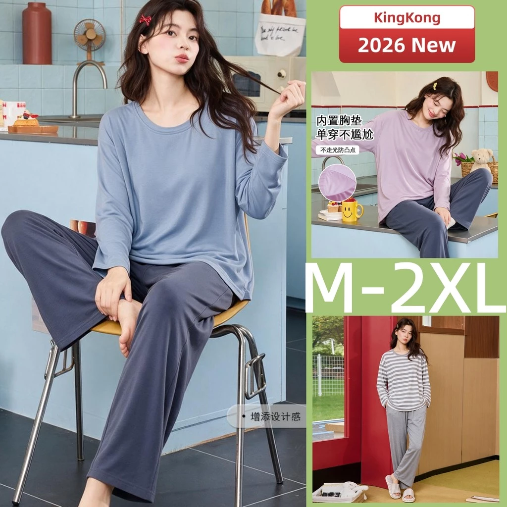 Bộ Đồ Ngủ Có Đệm Bộ Đồ Ngủ Nữ Bộ Thu Đông Tay Dài Đồ Ngủ Người Phụ Nữ Dễ Thương Trơn Mặc Ở Nhà