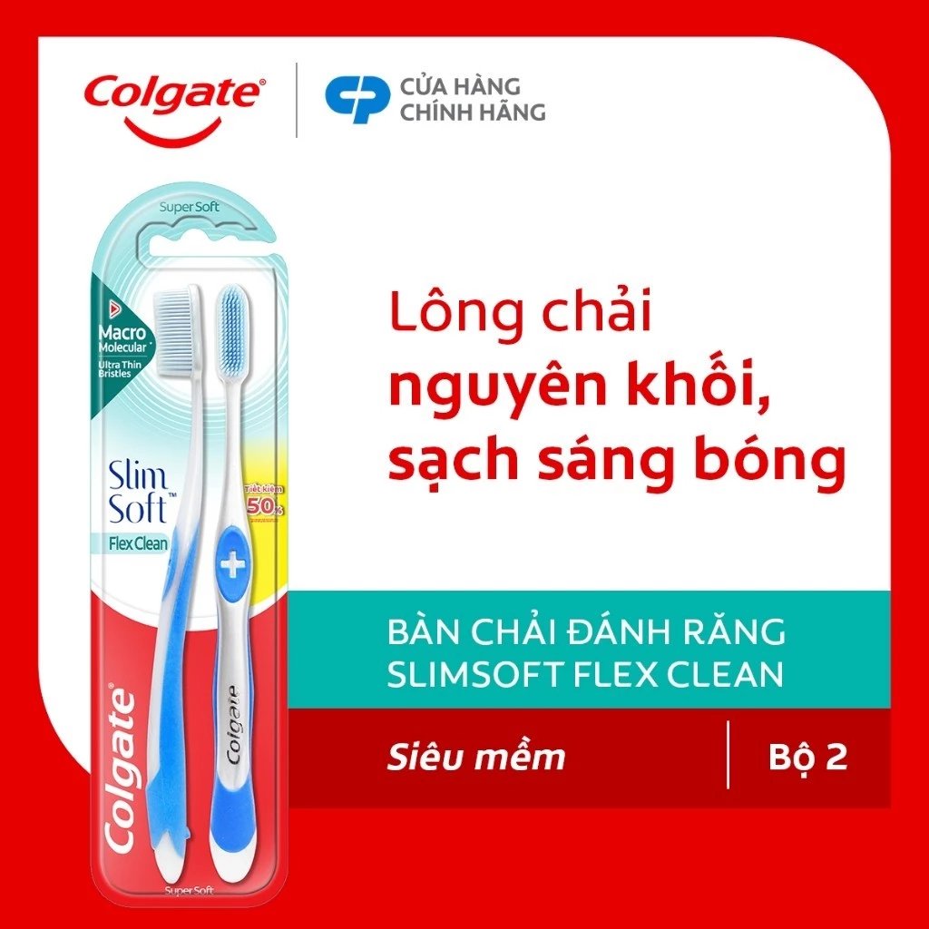 Bộ 2 bàn chải Colgate Slimsoft Flex Clean nguyên khối siêu mềm mảnh