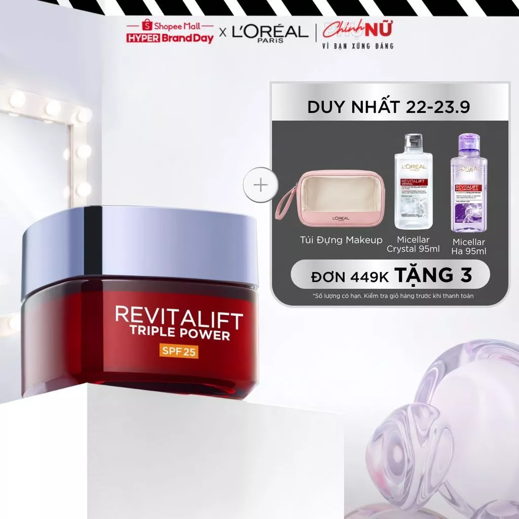 Kem dưỡng da ban ngày giúp giảm nhăn & tăng độ săn chắc da L'Oréal Paris Revitalift Triple Power 50ml