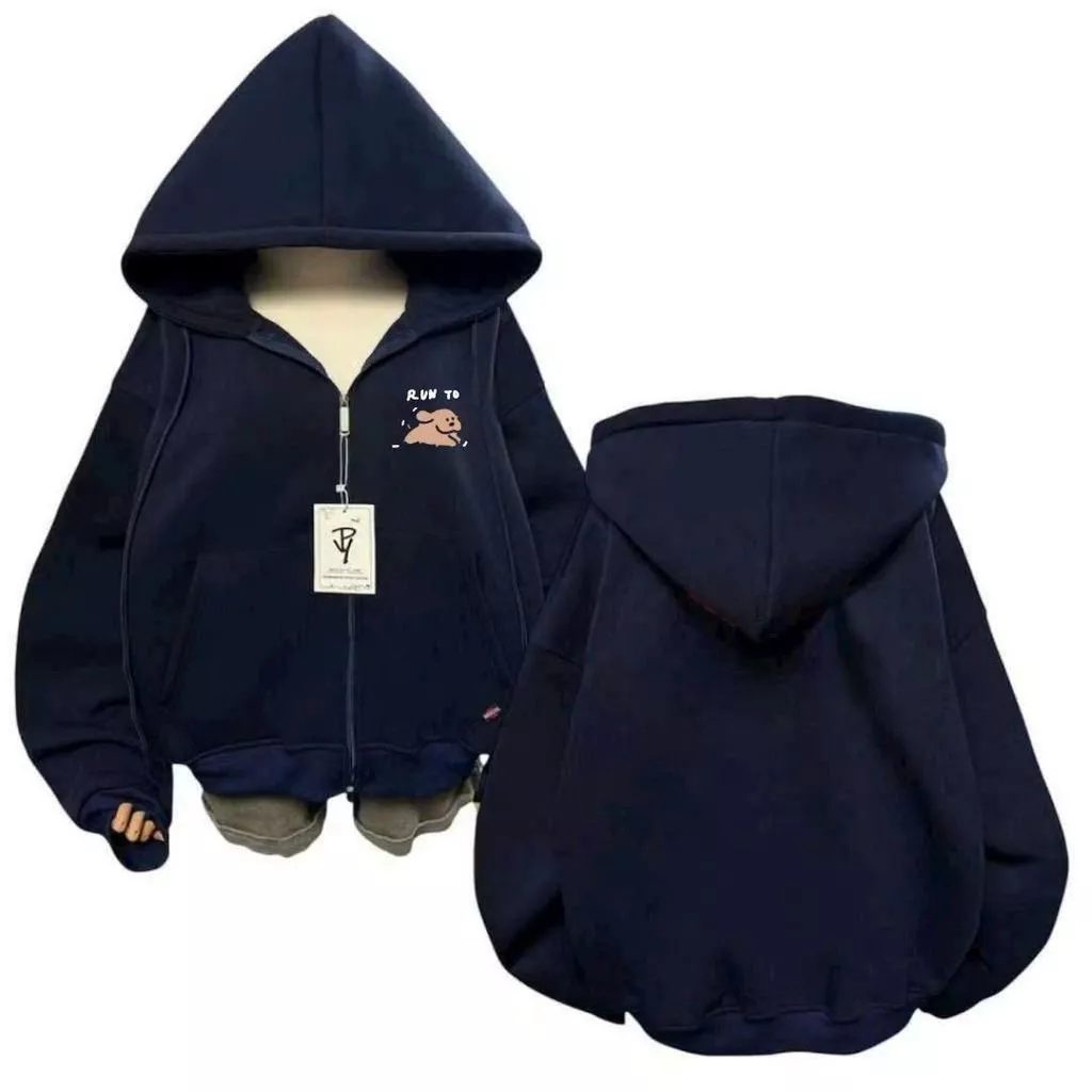 Áo Khoác Hoodie Zip Lót Dày Dặn - Áo Khoác Nỉ Bông Cao Cấp Form Dáng Basic Cho Nam Nữ - Chữ RUN TO -chang97