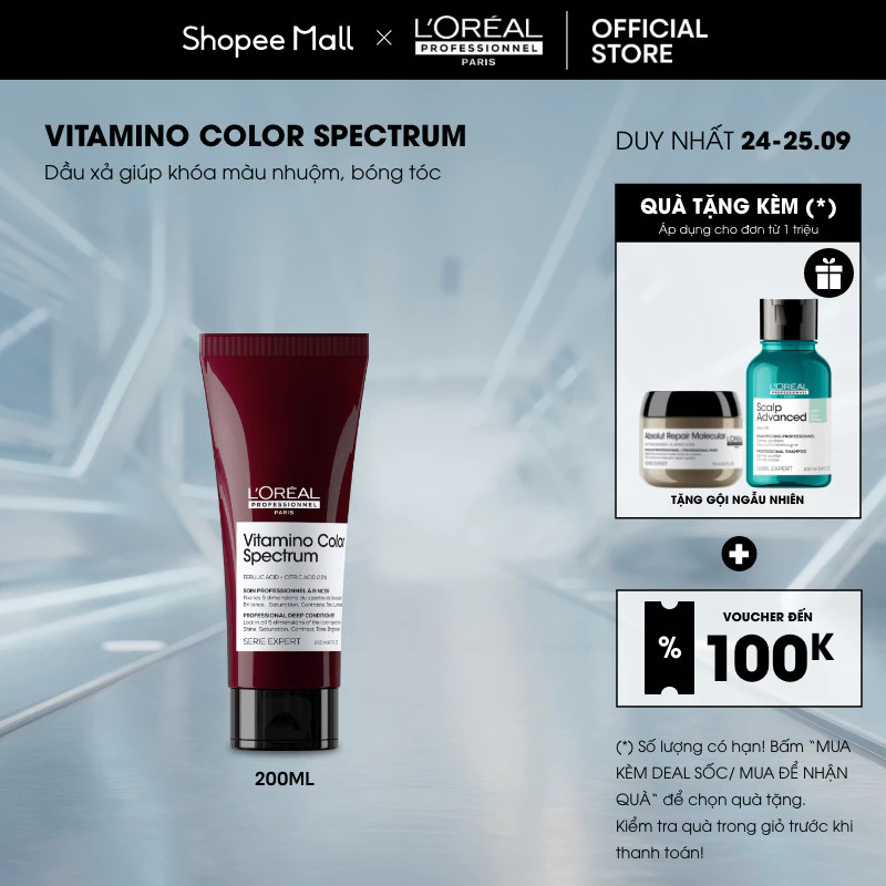 Dầu xả khóa màu 5D chuyên nghiệp giúp khóa màu nhuộm, bóng tóc L'Oréal Professionnel Vitamino Color Spectrum 200ml