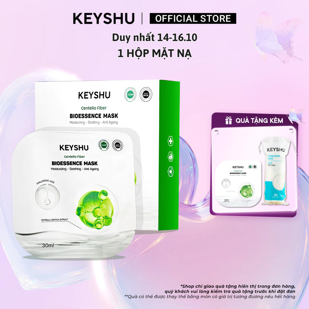 1 Hộp Mặt Nạ Sợi Xơ Rau Má Centella Fiber KEYSHU Dưỡng Ẩm, Hỗ Trợ Ngăn Ngừa Lão Hóa 10 Miếng 30ML