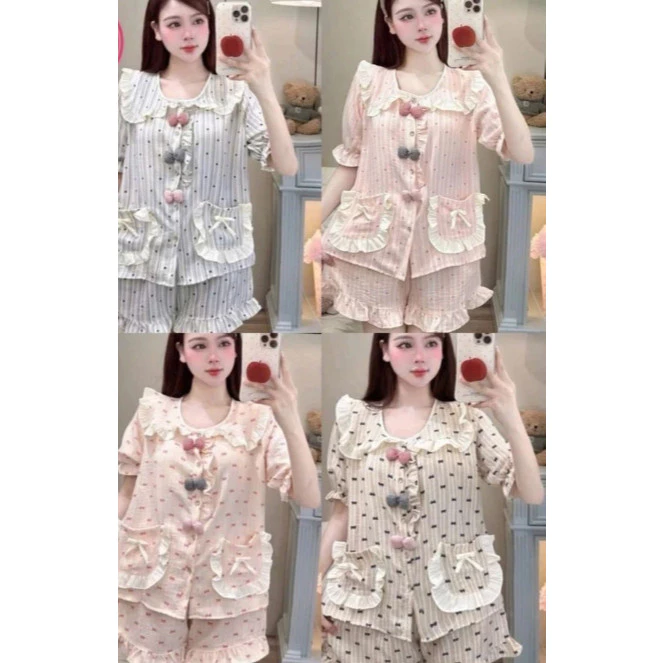BỘ PIJAMA BÁNH BÈO TIỂU THƯ NƠ CHERRY CAO CẤP │ MÃ: PJCH-8627