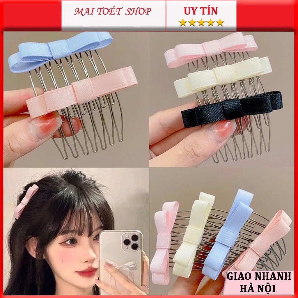 Set 2 Xược tóc lược cài tóc tạo phồng tóc kiểu đính nơ ngọt ngào cho Nữ