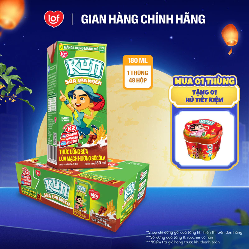Sữa lúa mạch KUN vị socola thùng 48 hộp x 180ml