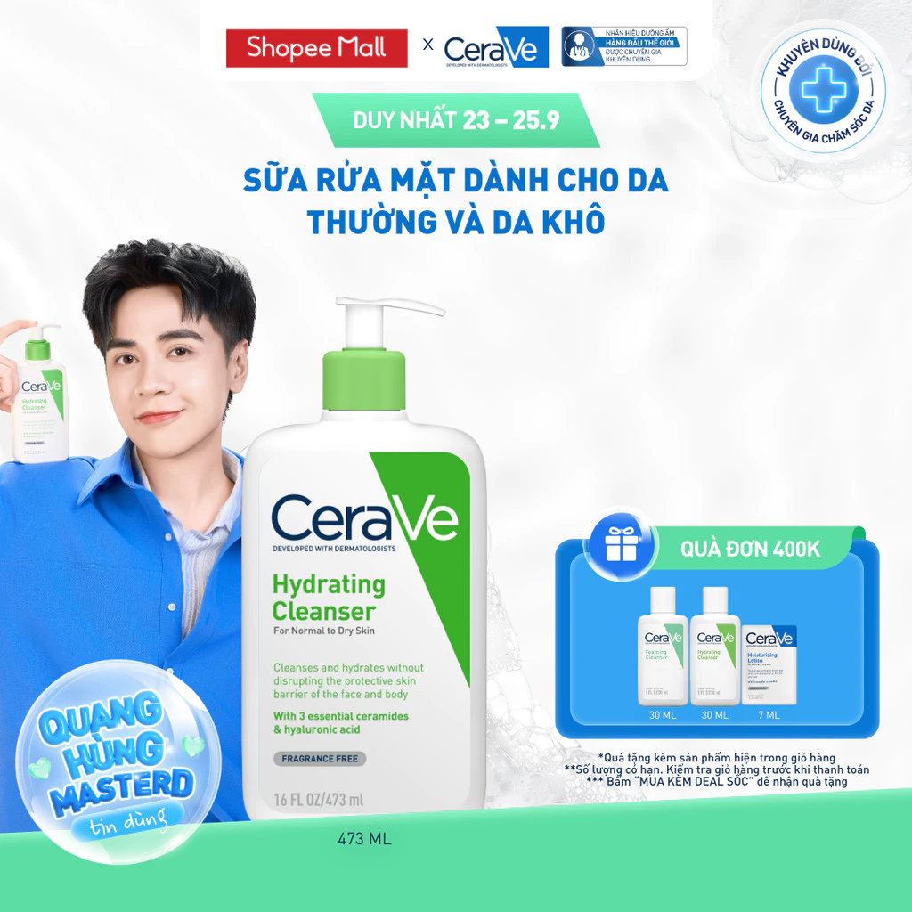 Sữa rửa mặt giúp làm sạch sâu dành cho da thường và da khô Cerave Hydrating Cleanser 473ML