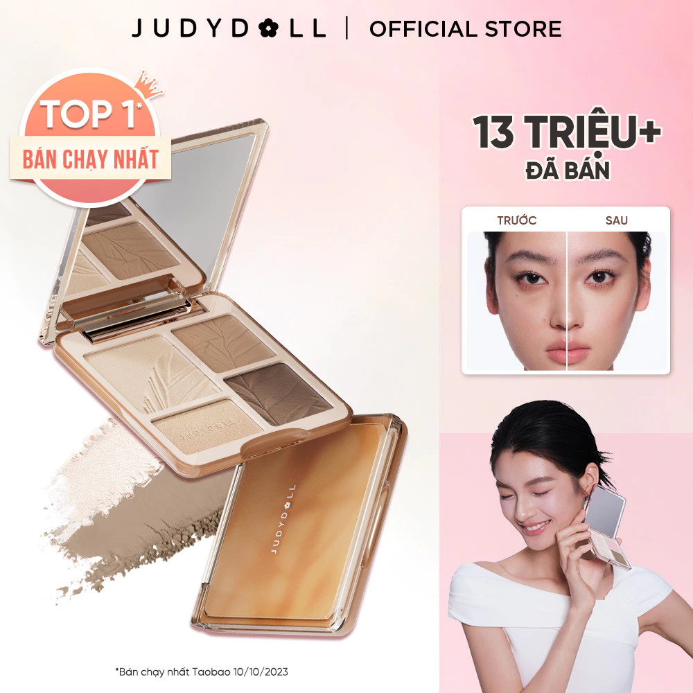 Bảng Phấn Bắt Sáng Tạo Khối JUDYDOLL 9g Lâu Trôi Lên Màu Chuẩn Tự Nhiên Mịn Màng Hiệu Ứng 3D Bắt Sáng Màu Bóng 4 Trong 1