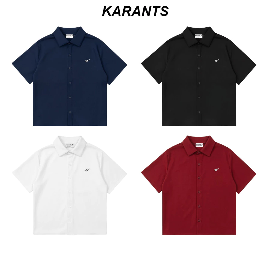 Karants Áo Sơ Mi Boxy Vải Cotton Lạnh Gắn Thanh Kim Loại Trơn Nam Nữ Unisex - KR216
