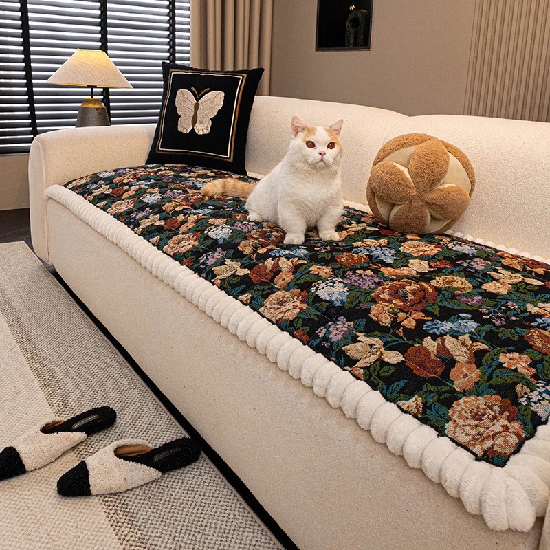 [Sản phẩm mới] Đệm Sofa Mùa Đông Phong Cách Retro Cao Cấp Ấm Áp Cotton Polyester Dày Chống Trơn Trượt Chống Trầy Xước Sofa Đệm