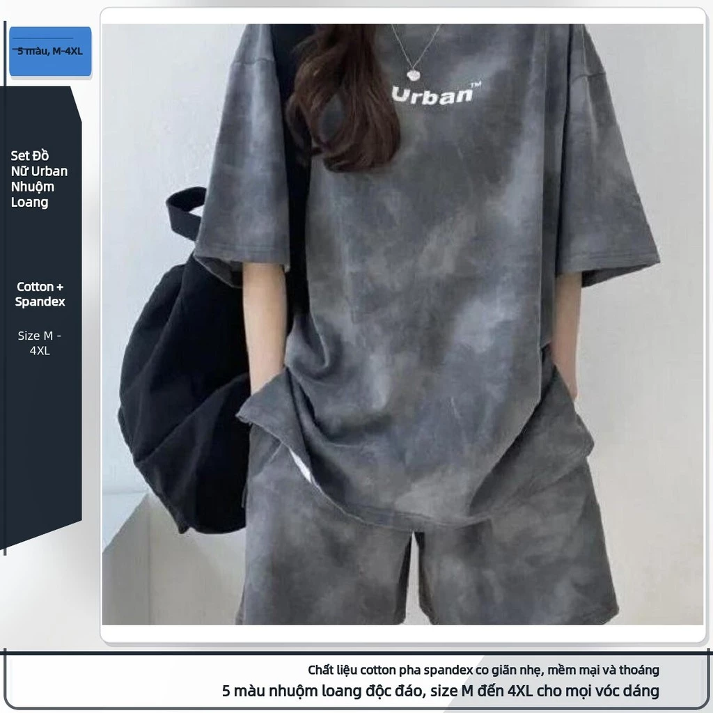 Set Đồ Thể Thao Nữ Mùa Hè Áo + Quần Short Vải Lụa Sữa Mát Mẻ Phong Cách Hàn Quốc M-L đến 4XL