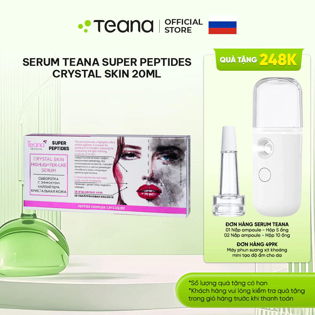 Serum Teana Super Peptides Crystal Skin Highlighter-Like cấp nước cho da căng bóng, bắt sáng 20ml