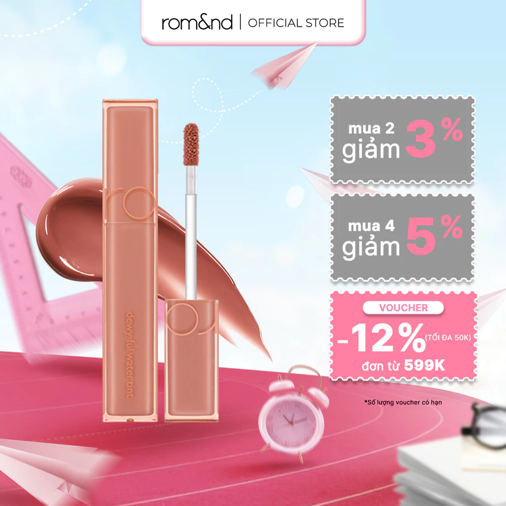 [Rom&nd] [Muteral Nude] Son tint bóng, siêu lì cho đôi môi căng mọng Hàn Quốc Romand Dewyful Water Tint 5g