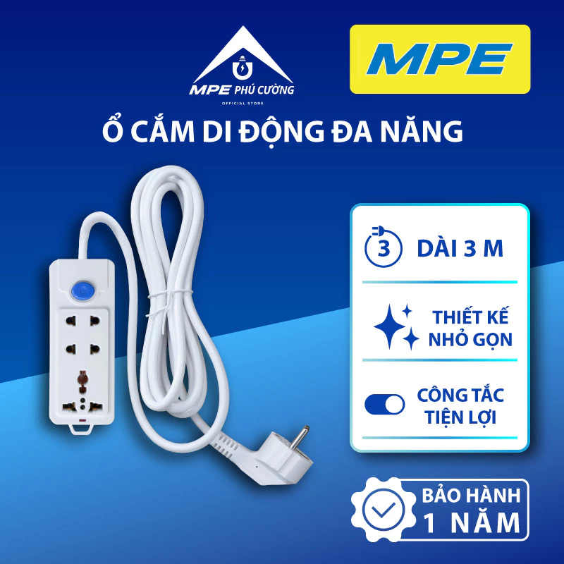 (CHÍNH HÃNG) MPE - Ổ CẮM DI ĐỘNG ĐA NĂNG AM3S DÀI 3M CÓ CÔNG TẮC AN TOÀN CHỐNG CHÁY TIỆN LỢI CHO GIA ĐÌNH VÀ VĂN PHÒNG