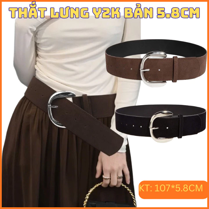 Dây thắt lưng nữ Y2K da lộn nhung cao  cấp , dây nịt vintage nâu đỏ cao cấp OLL388