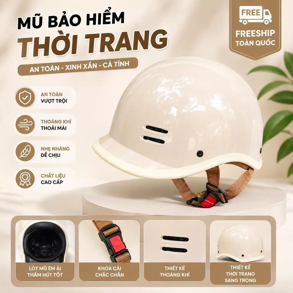 Nón bảo hiểm nửa đầu cá heo cao cấp, free size 54-58cm, chất liệu ABS và EPS an toàn, thoải mái  [MQ]
