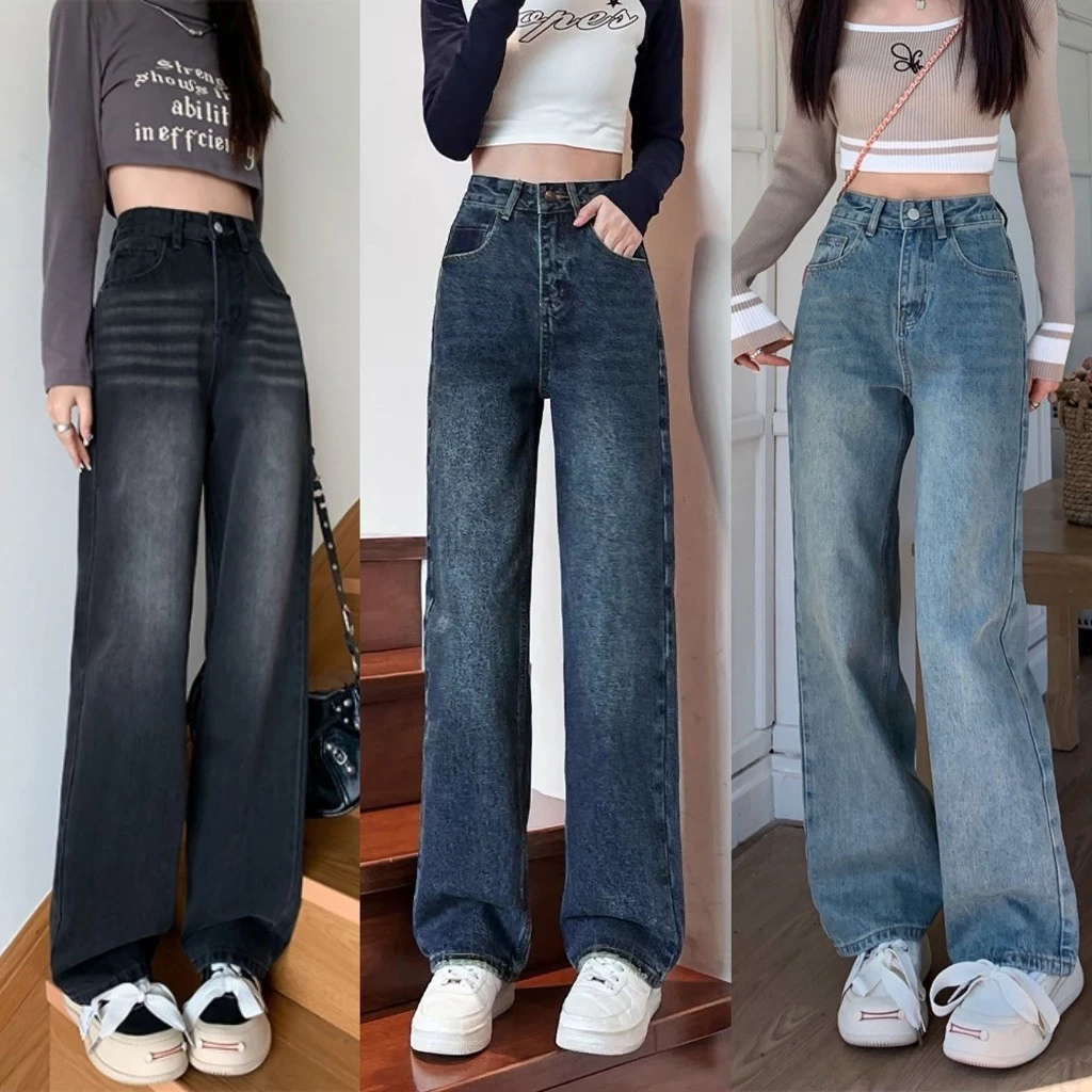 Quần Jean Suông Ống Rộng Xanh Nhạt Mài Thời Trang BigSize 4542 0024 quần bò nữ ống rộng dáng xuông