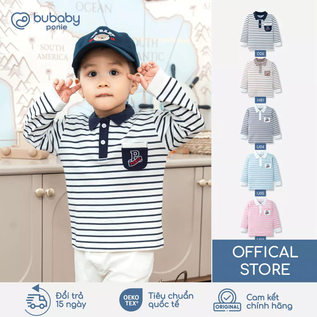 Áo dài tay Polo BU Baby Pione, áo dài tay trẻ em, áo tay thu đông, áo dài tay đi học đi chơi | PPN3103TN