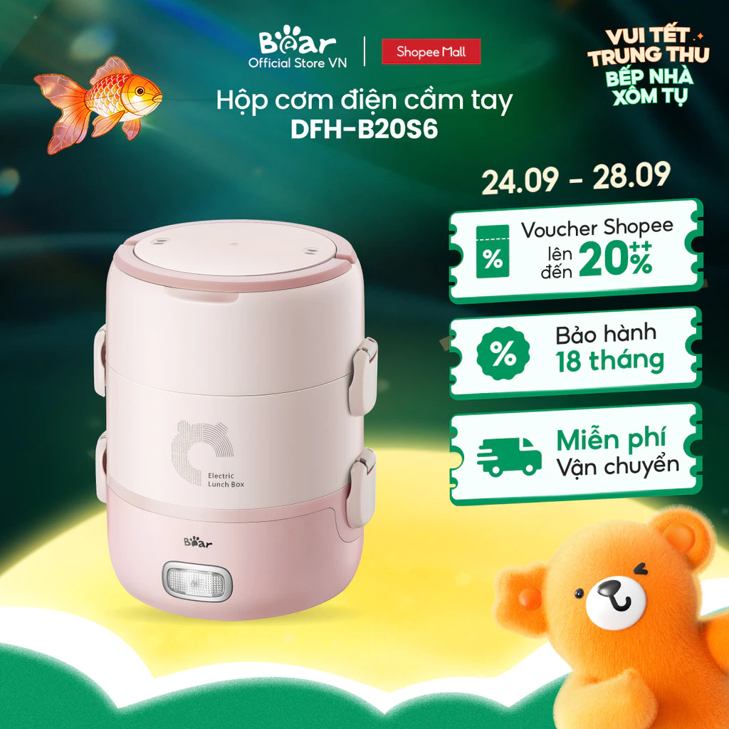 Hộp cơm điện cầm tay đa năng Bear DFH-B20S6 - Chính Hãng - BH 18 tháng