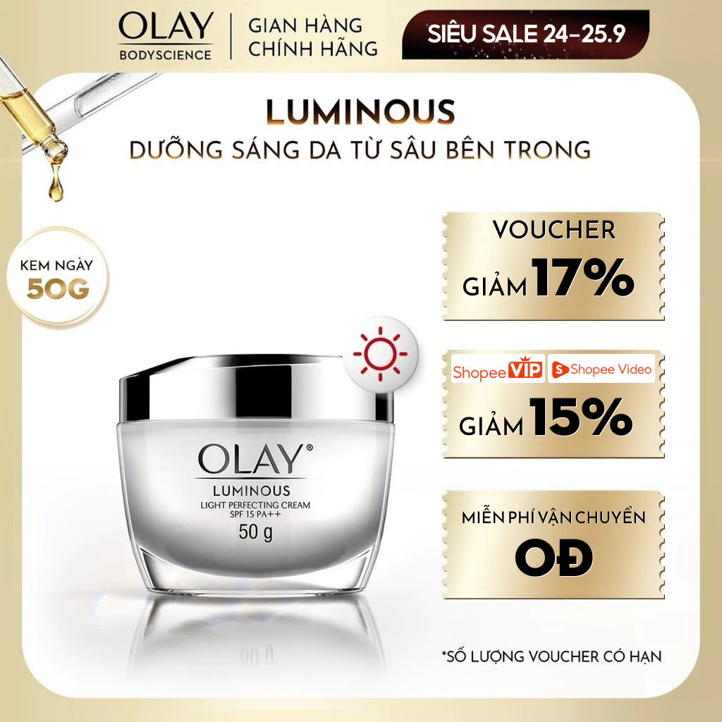 [Olay Livestream] Kem Dưỡng Da Ban Ngày OLAY Luminous Sáng da Mờ Thâm Nám SPF15 PA 50g