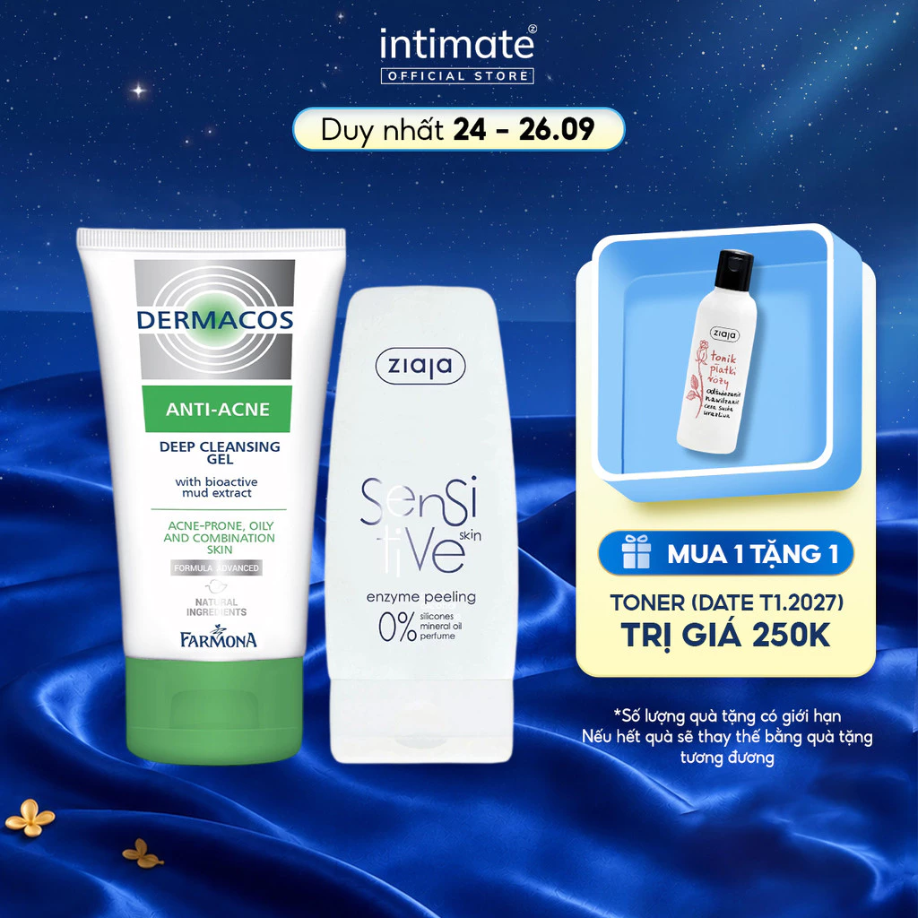 Combo Sữa Rửa Mặt Farmona Dermacos Anti Acne Deep Cleansing Gel 150ml Và Tẩy Tế Bào Chết Enzyme ZIAJA 60ml