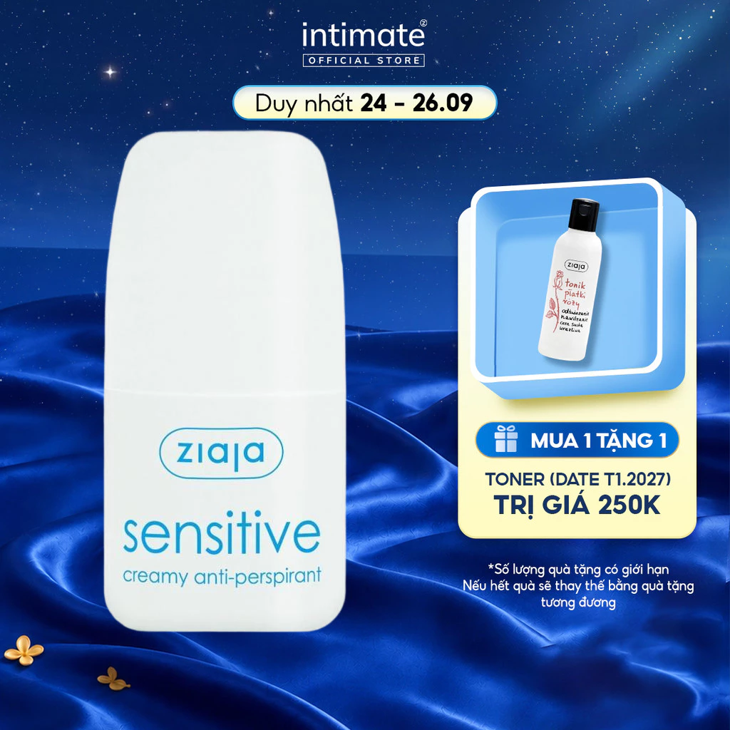 Lăn Khử Mùi Sensitive Creamy Anti-perspirant ZIAJA Hỗ Trợ Ngăn Tiết Mồ Hôi, Dưỡng Ẩm, Thẩm Thấu Tốt 60ml