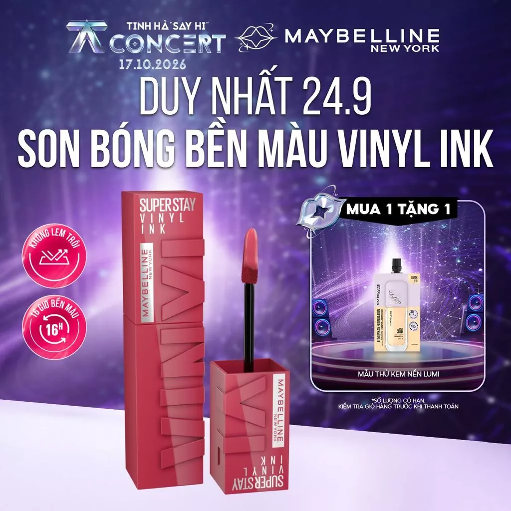 Son Bóng Bền Màu Nhẹ Môi Superstay Vinyl Ink Maybelline New York 4.2ml