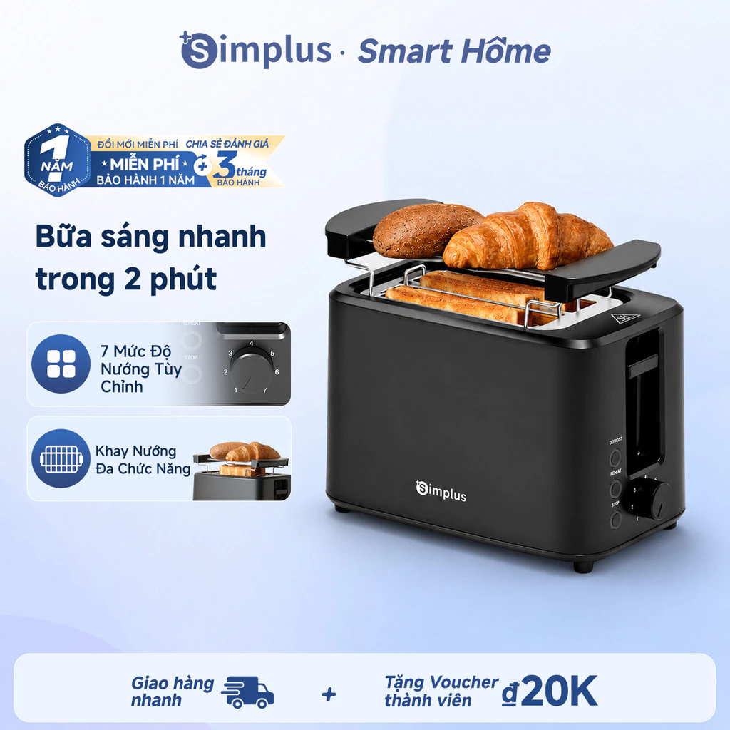 Simplus Máy Nướng Bánh Mì Sandwich Gia Dụng Khay Nướng Đa Năng Tự Động Bật Lên DSLU007 - Bảo Hành 1 Năm
