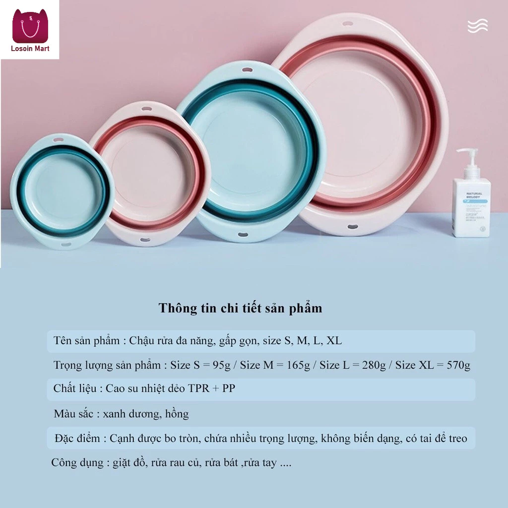 Chậu rửa mặt bằng silicon có thể gập lại, thích hợp cho du lịch và lưu trú, cách nhiệt tốt và bền chắc.