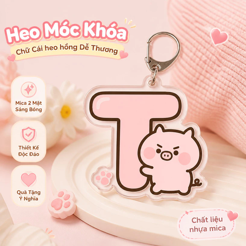 2 Heo Móc Khóa Chữ Cái heo hồng Dễ Thương Mica 2 Mặt Thiết Kế Độc Đáo chất liệu nhựa mica