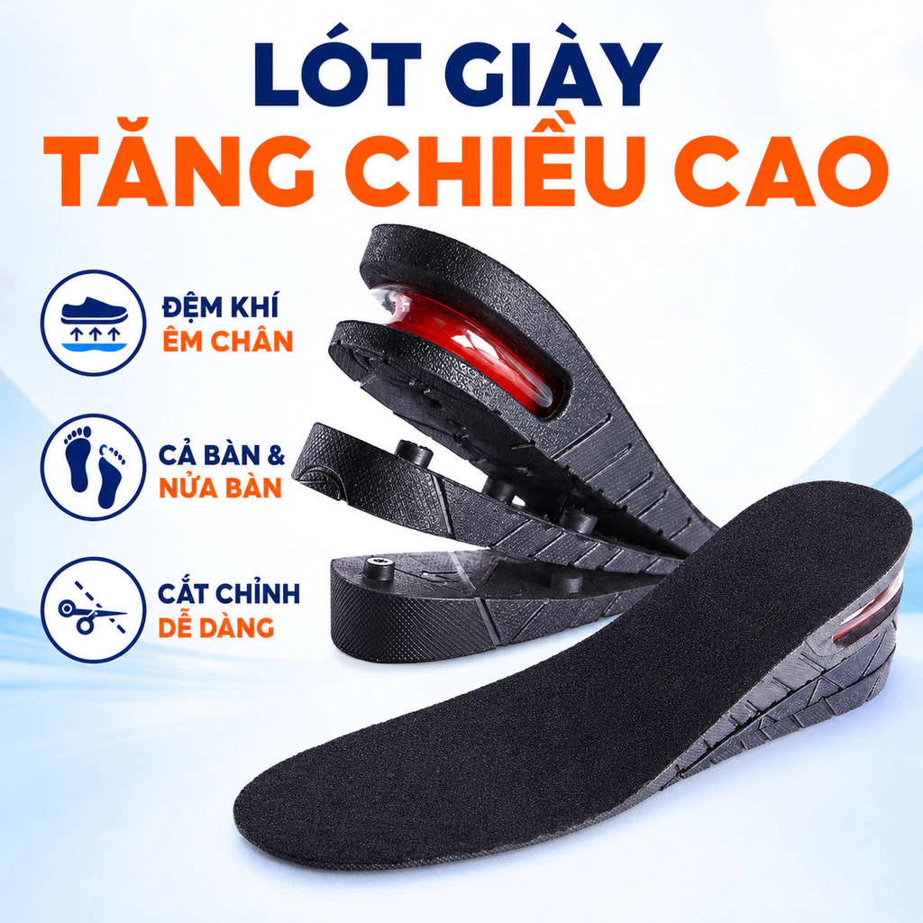 1 Cặp Lót Độn Giày Tăng Chiều Cao Có Đệm Khí Cả Bàn & Nửa Bàn Cao Cấp