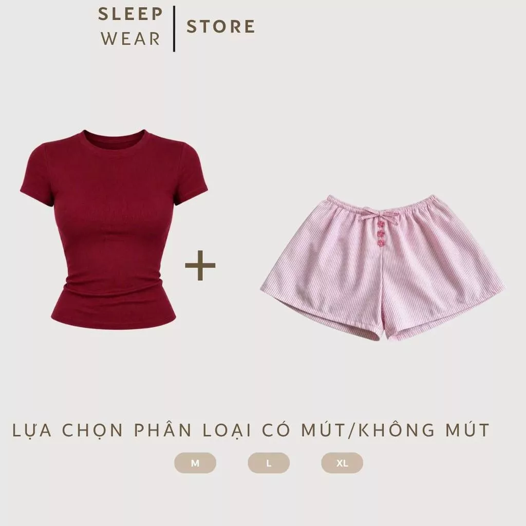 [SET THUN] SET ÁO THUN CỔ TRÒN THẮT EO KÈM QUẦN ĐÙI PHỐI HOA THÊU HOTTREND