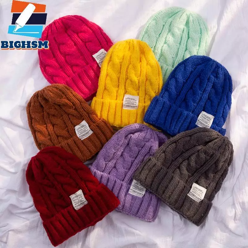 [BIGHSM] Mũ len mùa đông dành cho nữ Mũ dệt kim ấm áp Cặp đôi Mũ nữ Sợi dệt kim Beanie Chapeau Nữ Bonnet