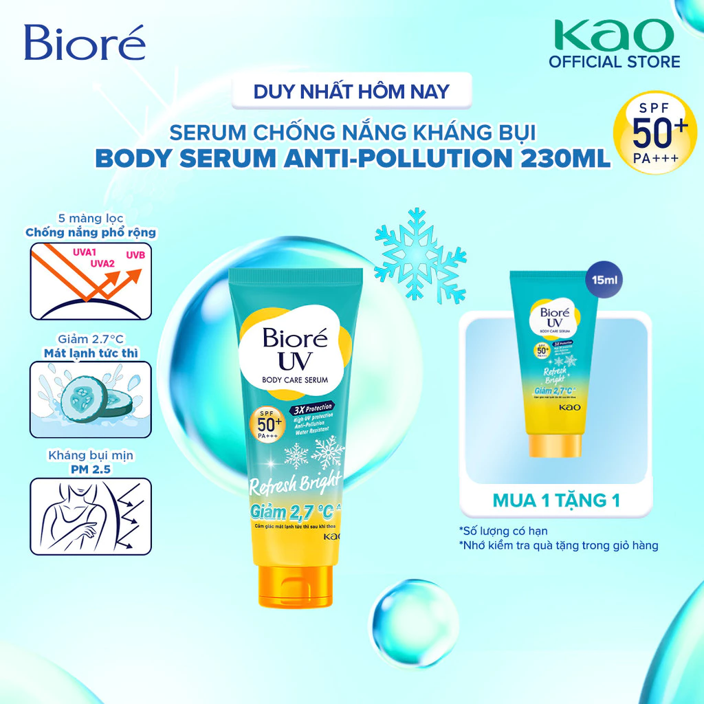 [LIVESTREAM] Biore UV Serum Chống Nắng Dưỡng Thể Kháng Bụi - Sáng Mịn Mát Lạnh SPF50+/PA+++ 230ml