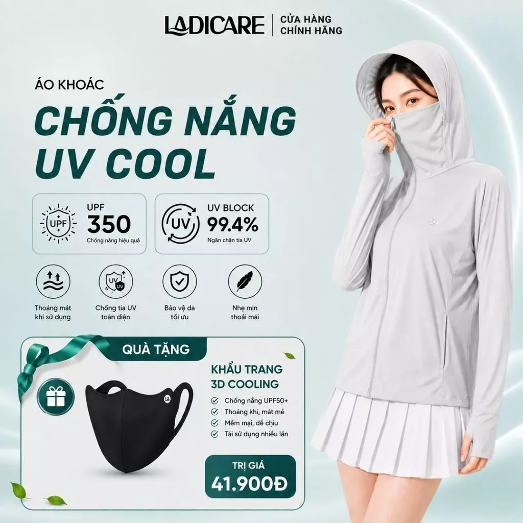 [TẶNG 3D COOLING] Áo Khoác Chống Nắng Nam Nữ All Cover LADICARE Chống UV, Lụa Băng Cao Cấp, Che Kín Mặt, Xỏ Ngón