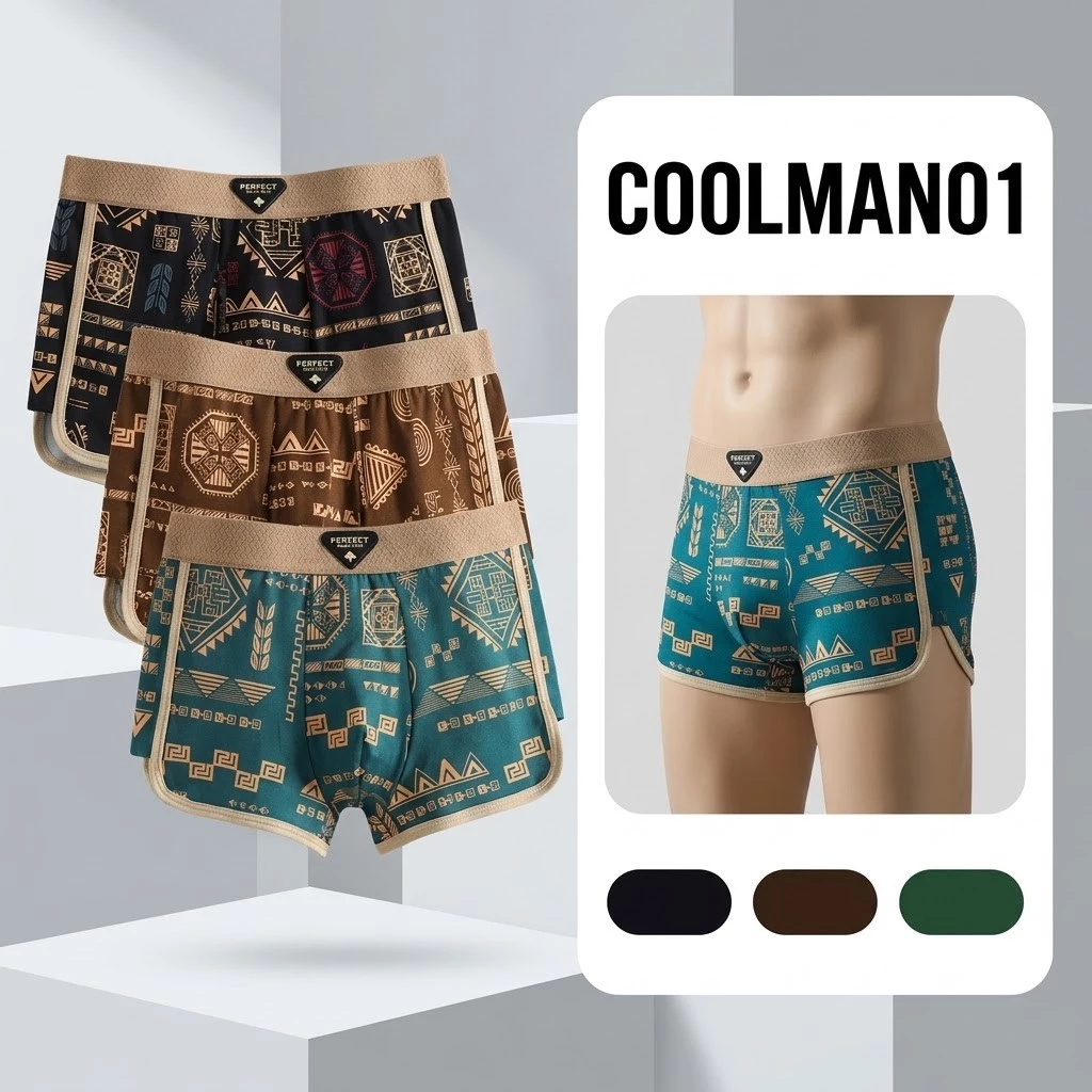 Quần lót đàn hồi cotton của nam giới Quần lót đồng bằng của nam giới Phong cách dân tộc in thoáng khí