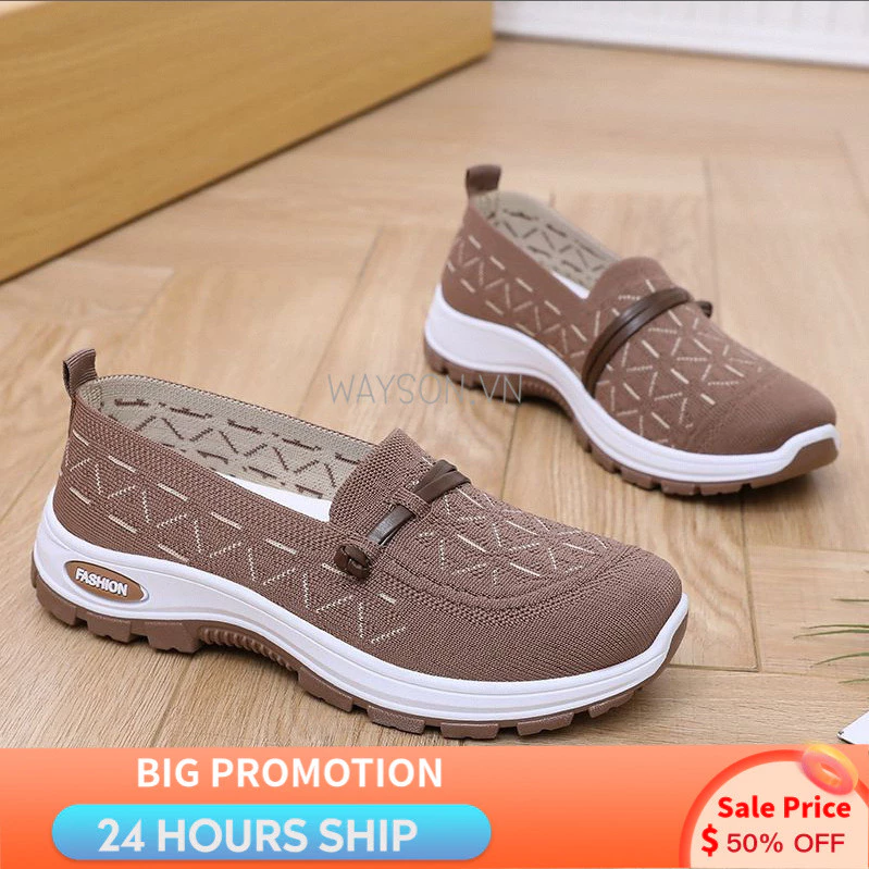 {READY STOCK} Phong Cách Mới Xuân Hè Giày Nữ Bay Dệt Giày Nữ Slip-On Đế Mềm Chống Trơn Trượt Thường Ngày