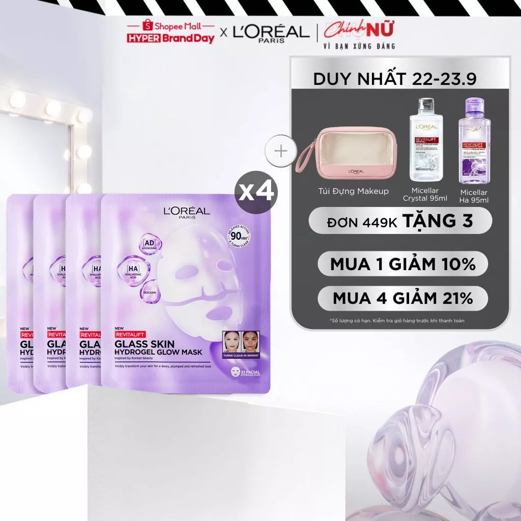 Mặt nạ thạch Glass Skin Hydrogel Glow cấp ẩm sâu, da căng mịn mướt, hiệu ứng chỉ sau 90 phút L'Oreal Paris