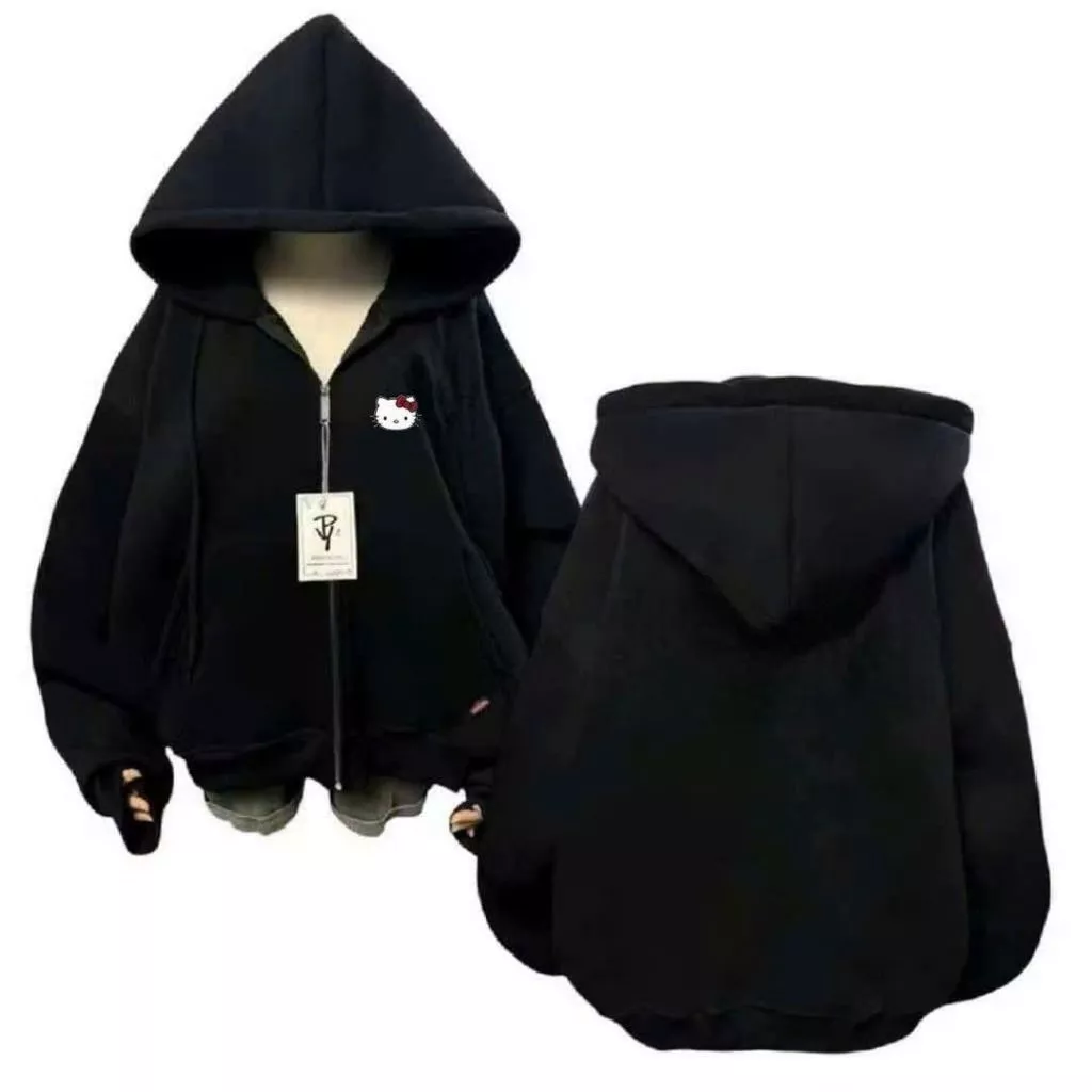 Áo Khoác Hoodie Zip Lót Dày Dặn - Áo Khoác Nỉ Bông Cao Cấp Form Dáng Basic Cho Nam Nữ - hình KI.TTY in ngự, c