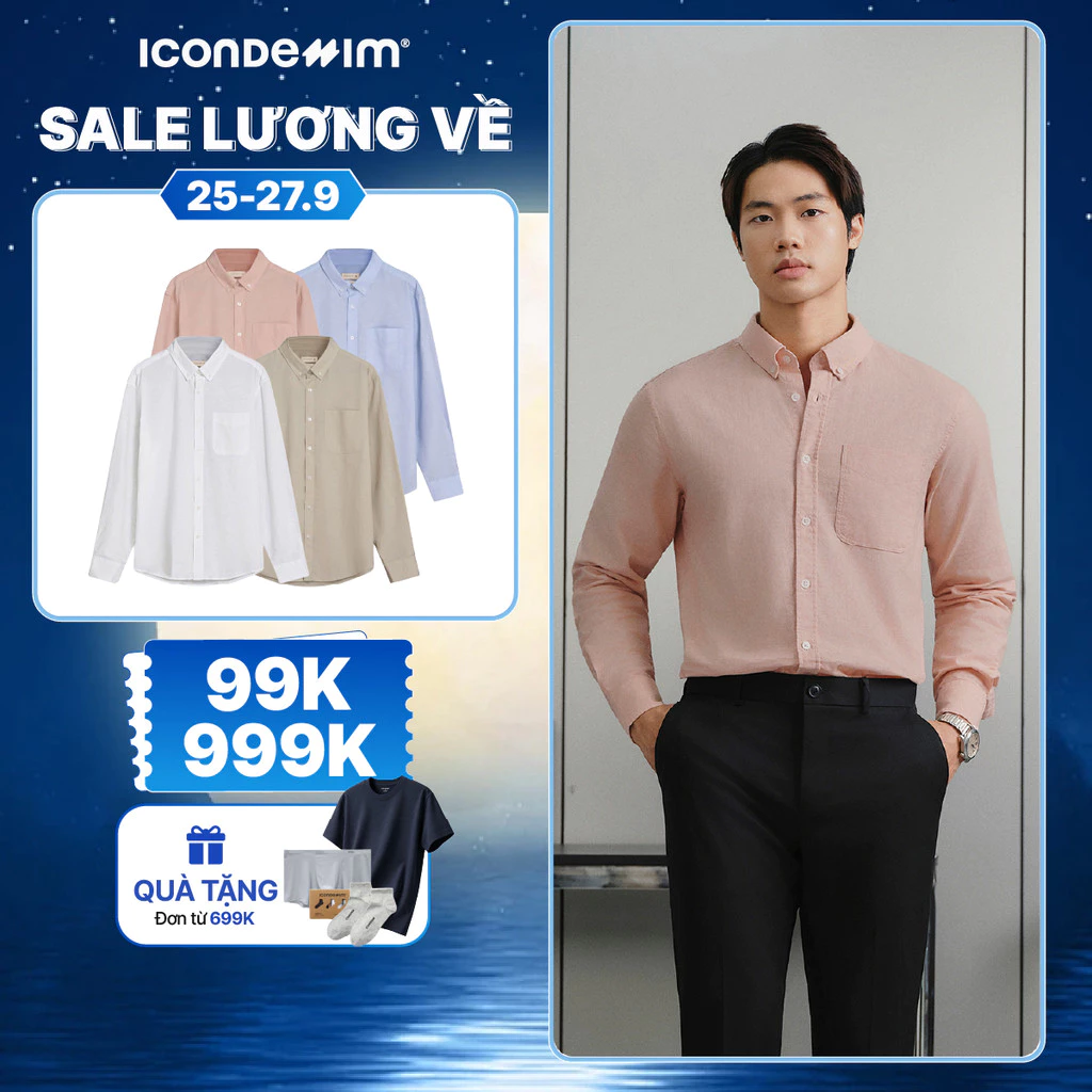 Áo Sơ mi Linen Nam ICONDENIM Tay Dài Pale Wave Form Regular SMID0239