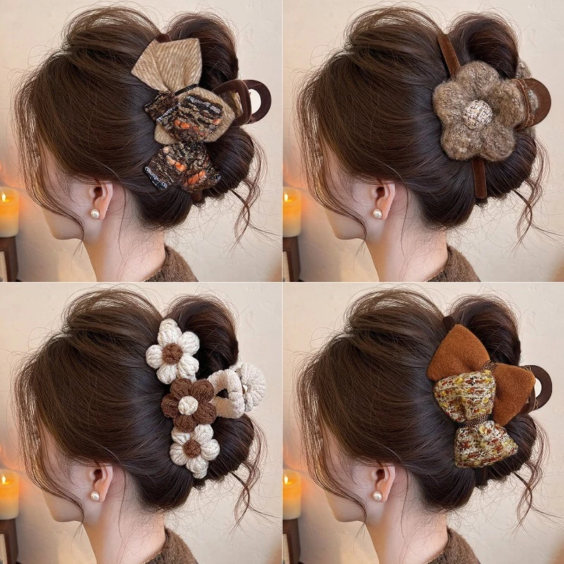 Kẹp Tóc Nơ Màu Cà Phê Thu Đông Sang Trọng Kẹp Tóc Nữ