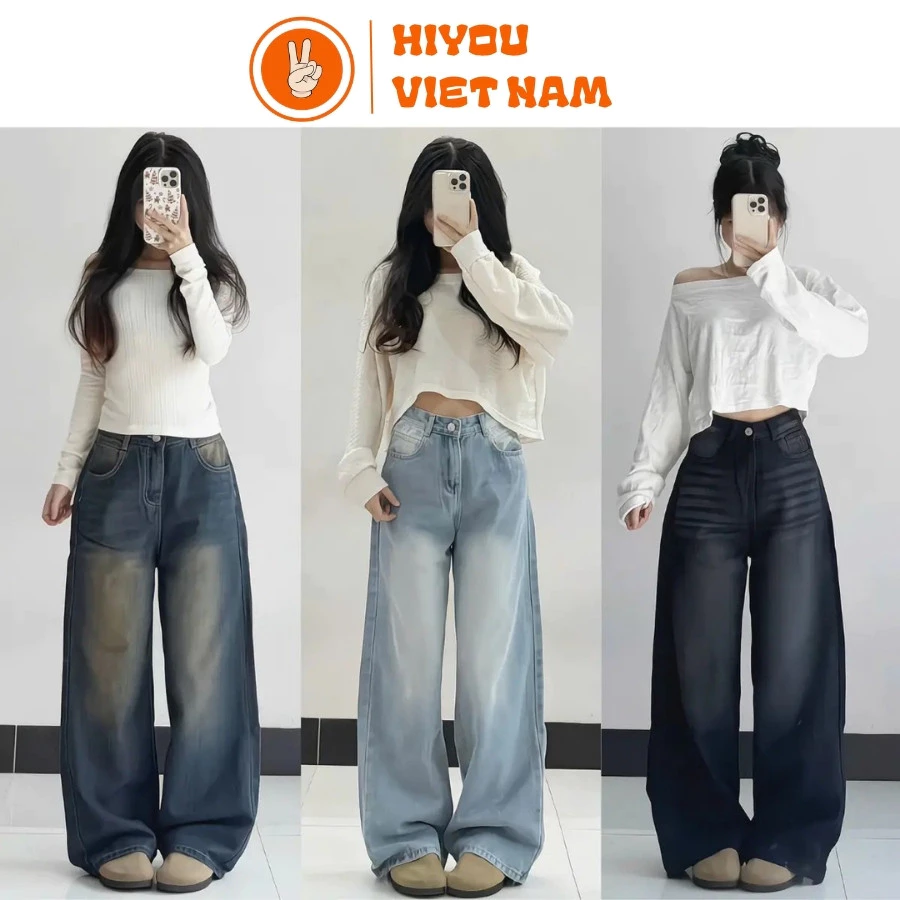 Quần Jean JSR Ống Suông Rộng 25-29cm Cạp Cao Tôn Dáng Form Unisex - Màu Wash - Jean Demin Mềm - Ống Jeans Suông Nam Nữ