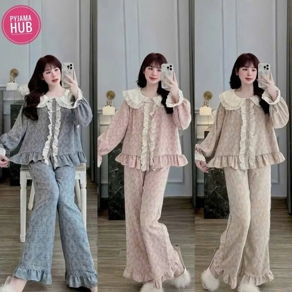SÉT BỘ PYJAMA HÌNH BÈO REN CHẤT ĐŨI MỀM MÁT Ạ D02