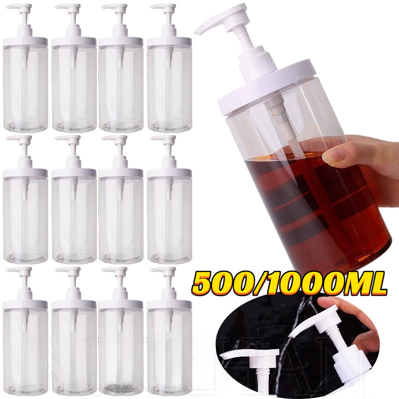 Chai đựng rỗng Chai đựng dầu gội có thể đổ lại Sữa tắm Máy ép Chai bơm 500ml 1000ml Dung tích lớn Hộp đựng chất lỏng trong suốt Người tổ chức