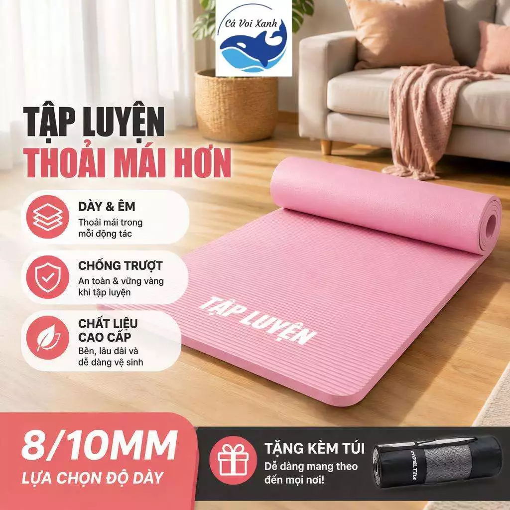 【COD】Thảm Yoga Pilates 2 Lớp NBR Siêu Dày 8-10mm Chống Rách Chống Trượt Dùng Cho Gym Du Lịch Dã Ngoại