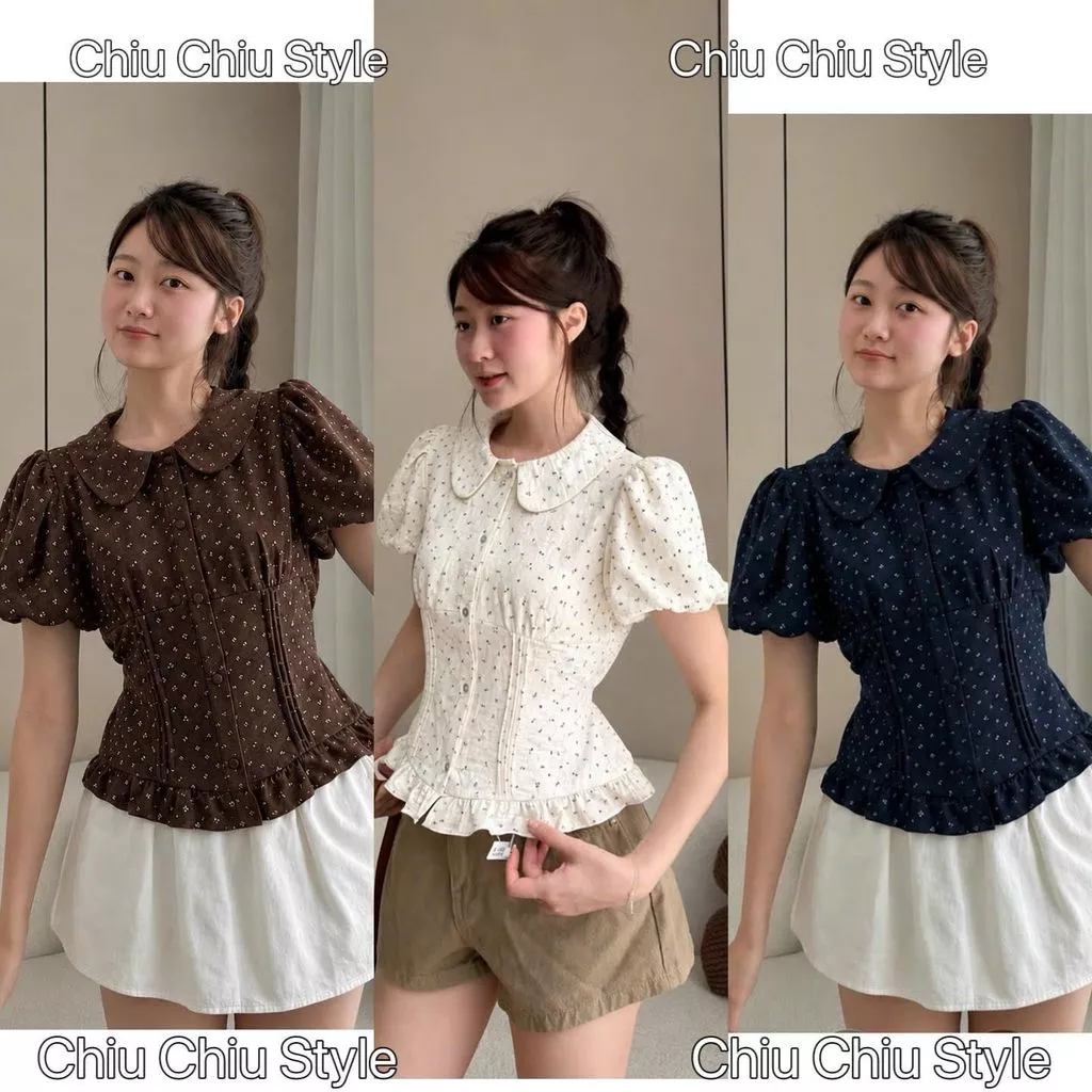 Áo kiểu, áo cổ sen hoa nhí cúc dọc tay bồng nhiều màu xinh xắn, thời trang nữ