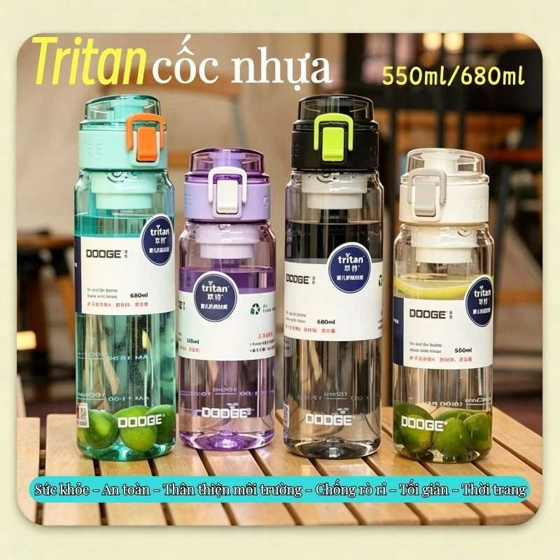 Bình nước Tritan, an toàn sức khỏe thân thiện môi trường chống rò rỉ tiện lợi mang theo thời trang-Đi học đi làm