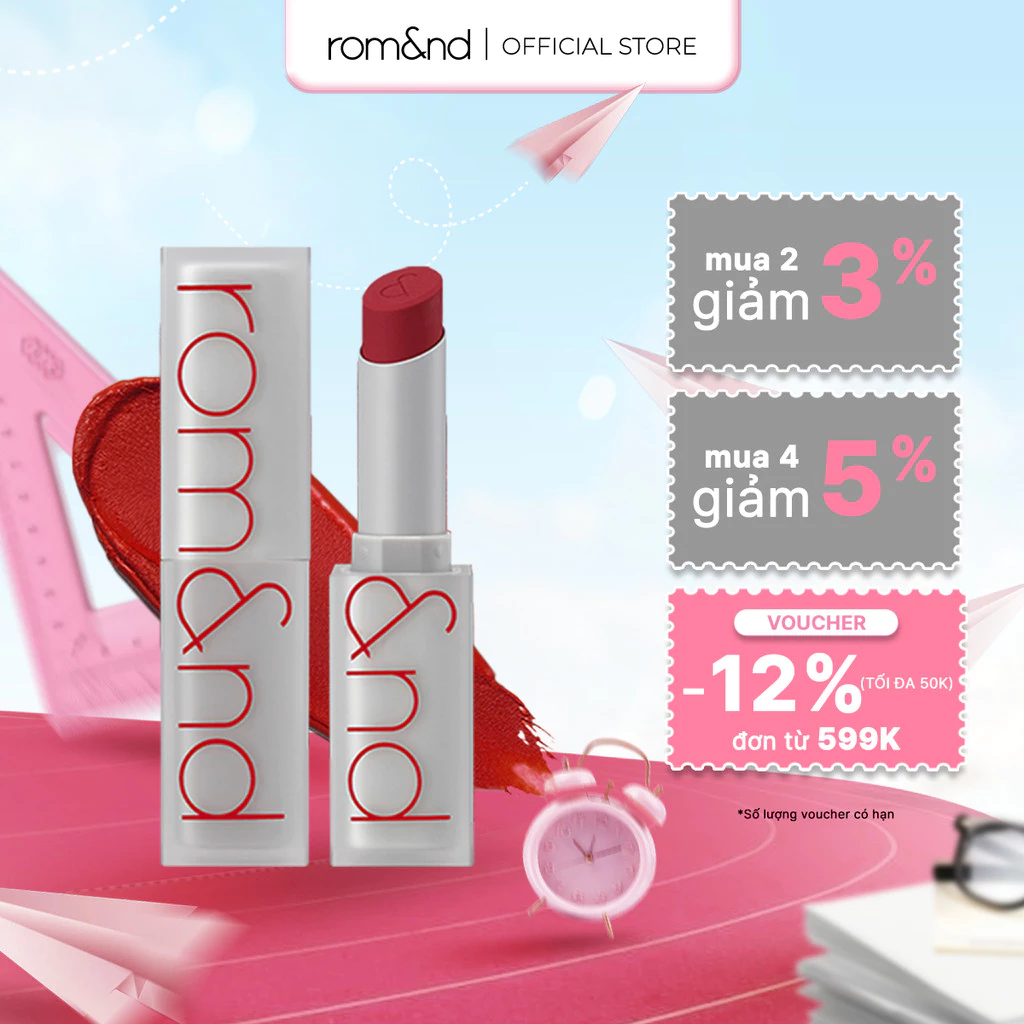 [Rom&nd] Son thỏi lì, lên màu siêu xinh Hàn Quốc Romand Zero Matte Lipstick 3g