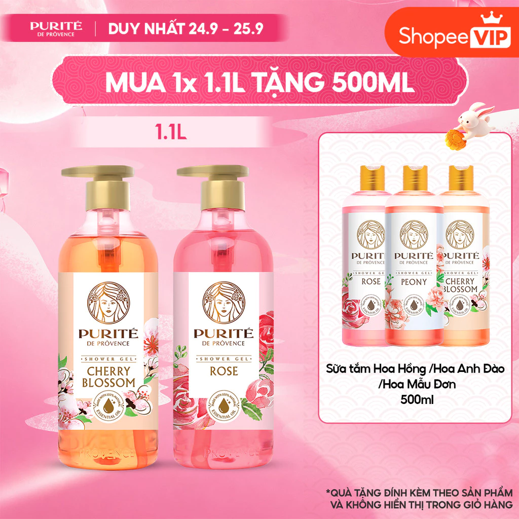[SVIP] Sữa Tắm PURITÉ 1.1L Hương Hoa Anh Đào/Hoa Hồng Tặng  Sữa Tắm Hương Hoa Anh Đào/Hoa Mẫu Đơn/Hoa Hồng 500ml