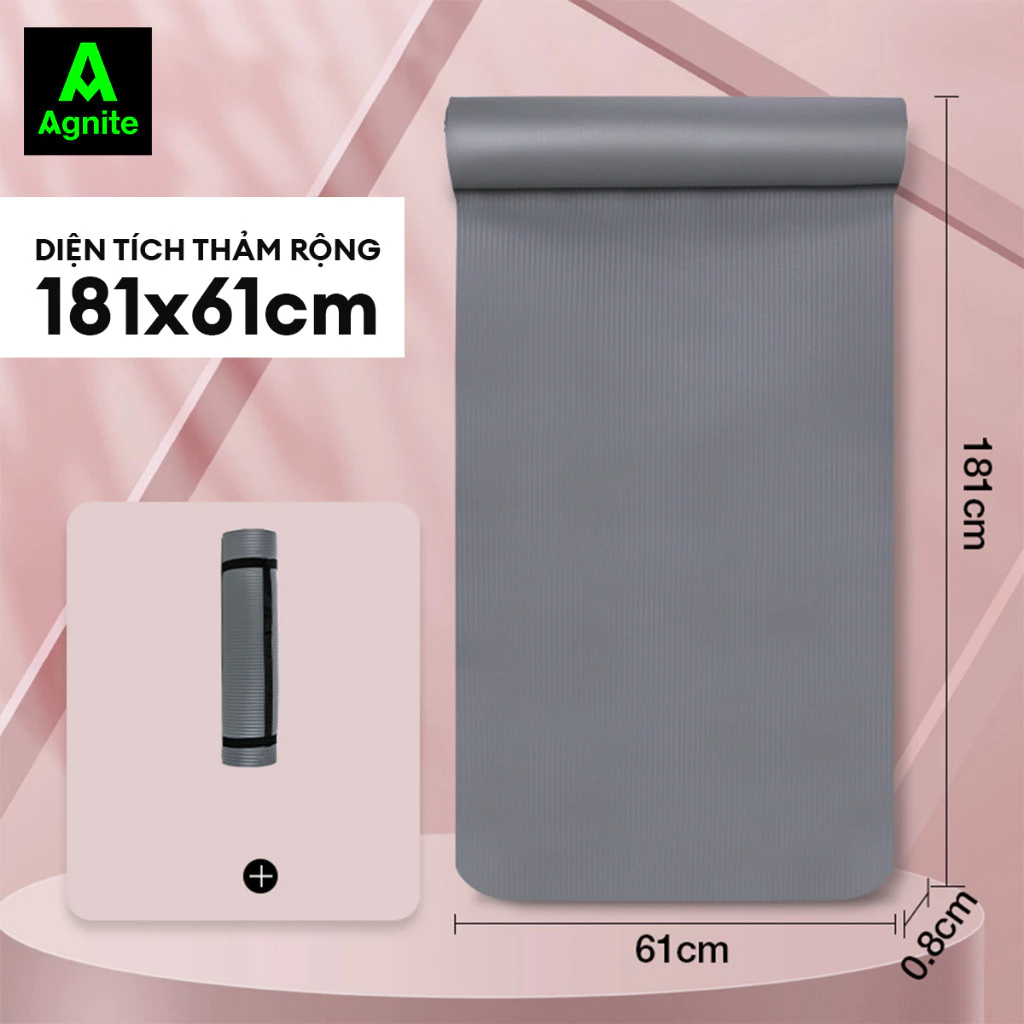 Thảm Tập Yoga, Tập Gym, Thể Dục Dày 10mm Chính Hãng Agnite Chất Liệu Cao Su 2 Lớp TPE Mềm Mại Chống Nước Chống Trượt